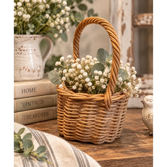 Other - Vintage Wicker Basket Small Handwoven Basket Twisted Handle Rustic Cottage